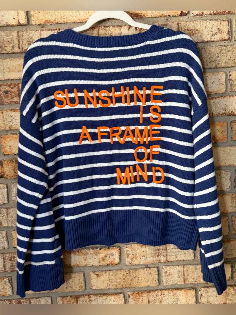 Kerri Rosenthal blue white knit sweater L NWT